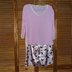 French Dressing Intimate Collection Scottish Terrier Two‎ Piece Pink Pajamas XL